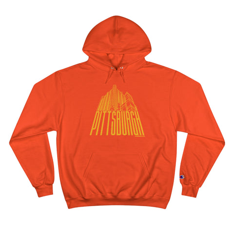 Pittsburgh Glass Building - Champion Hoodie Hoodie Printify Orange S 