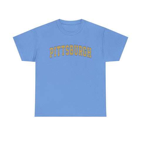 Sky blue Vintage Classic Pittsburgh - Unisex Heavy Cotton Tee with yellow arched text, ideal for relaxed everyday wear.