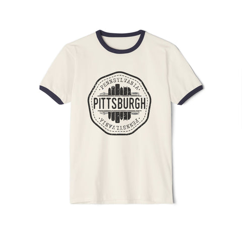 Pittsburgh Vintage Stamp - Unisex Cotton Ringer T-Shirt