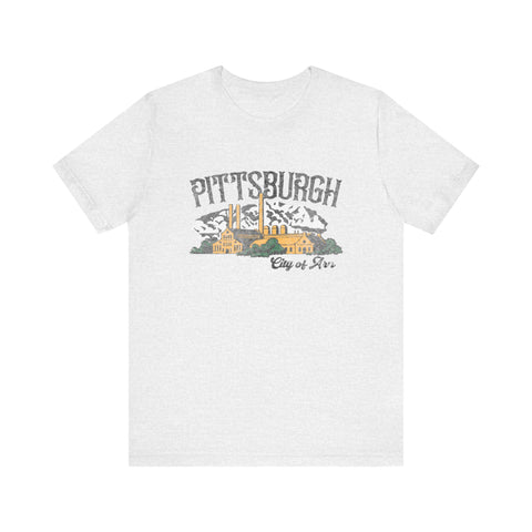 Pittsburgh City of Iron Vintage Logo - Short Sleeve Tee T-Shirt Printify Ash S 