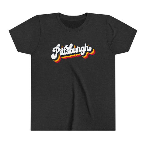 Pittsburgh Retro Graphic - Youth Short Sleeve Tee Kids clothes Printify Dark Grey Heather S