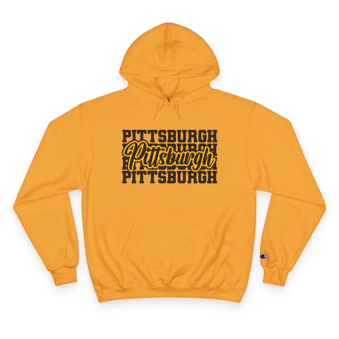 Pittsburgh Typography - Print on back - Champion Hoodie