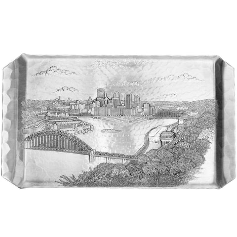Pittsburgh Skyline Tray - Hand Hammered Aluminum Hostess Serving Tray by Wendell August Forge