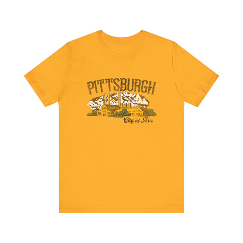 Pittsburgh City of Iron Vintage Logo - Short Sleeve Tee T-Shirt Printify Gold XS