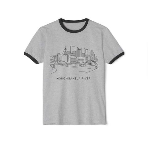 Monongahela River Skyline - Unisex Cotton Ringer T-Shirt