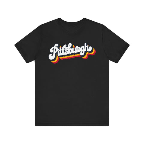 Retro Vintage 80's Pittsburgh T-Shirt  - Unisex bella+canvas 3001 Jersey Short Sleeve Tee T-Shirt Printify Black S 