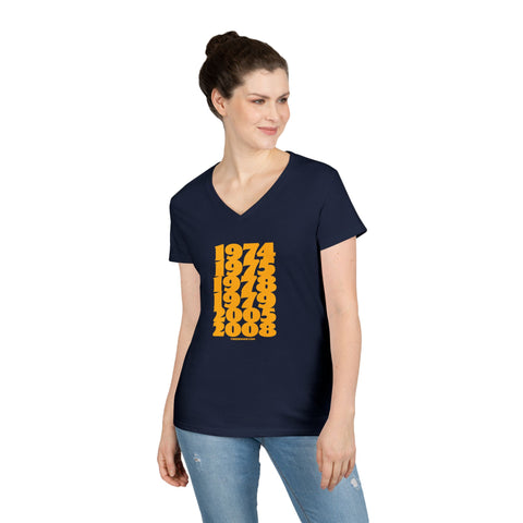 Winning Years: Pittsburgh Football Championship Titles  - Ladies' V-Neck T-Shirt