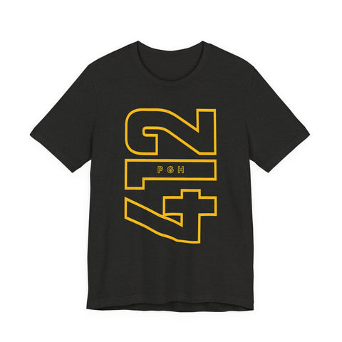 412 Bold Vertical Number Tee — Minimalist Monochrome Graphic T-Shirt