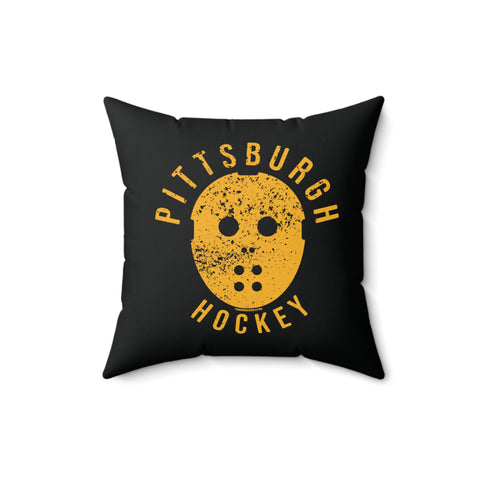 Pittsburgh Hockey Black & Yellow Square Pillow Home Decor Printify 16" × 16"