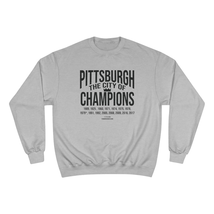 Pittsburgh, the City of Champions - Champion Crewneck Sweatshirt Sweatshirt Printify Light Steel S 