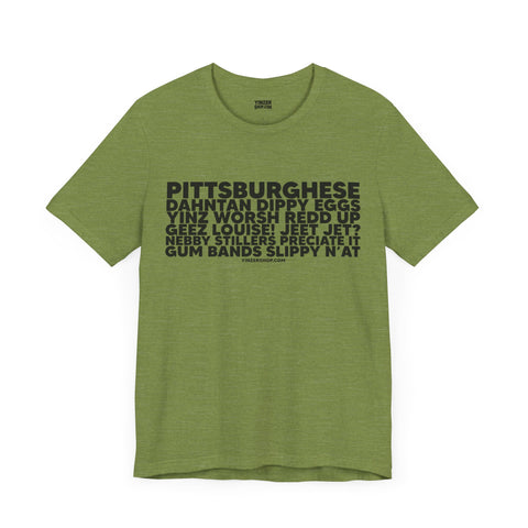 Pittsburghese Word Collage  - Short Sleeve Tee T-Shirt Printify Heather Green S 