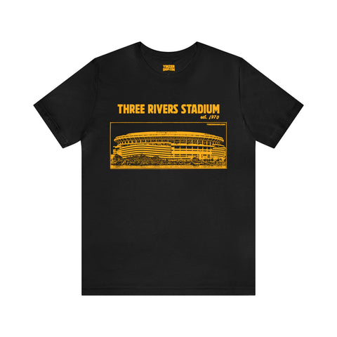 Three Rivers Stadium - 1970 - Retro Schematic - Short Sleeve Tee T-Shirt Printify Black S 