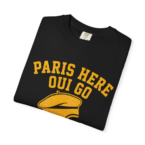 Paris Here We Go Pittsburgh 2026 French Beret Helmet on Premium Comfort Colors® T-Shirt