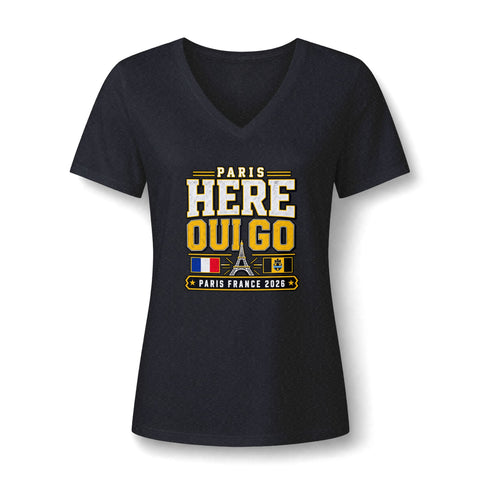 Paris 'Here Oui Go' Women's V-Neck Tee — France 2026 Travel Souvenir