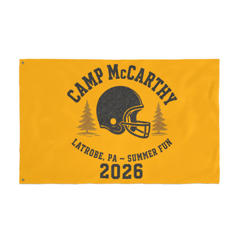 Camp McCarthy 2026 Double-Sided Outdoor Flag — Latrobe PA Summer Camp Football Design