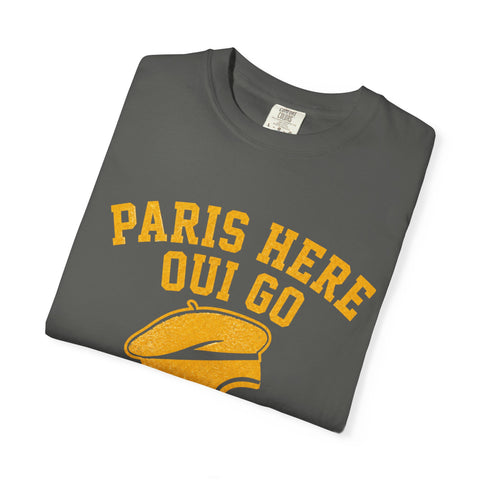 Paris Here We Go Pittsburgh 2026 French Beret Helmet on Premium Comfort Colors® T-Shirt