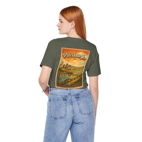 Vintage Pittsburgh Sunset (Print on Back) - Unisex Jersey Short Sleeve Tee