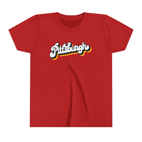 Pittsburgh Retro Graphic - Youth Short Sleeve Tee Kids clothes Printify Red S