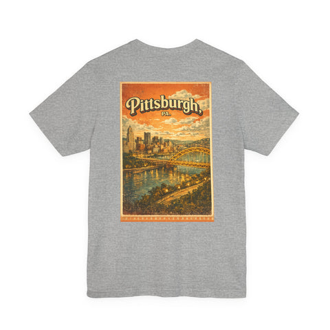 Vintage Pittsburgh Sunset (Print on Back) - Unisex Jersey Short Sleeve Tee