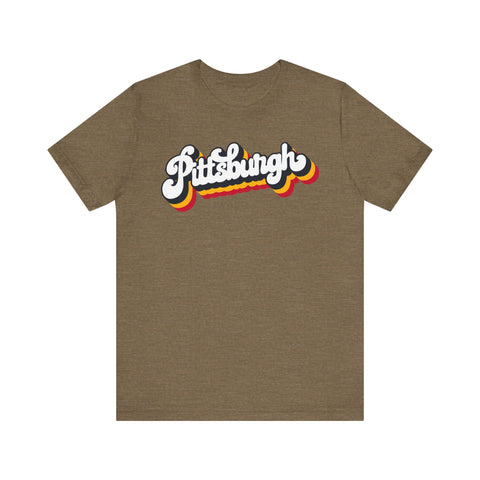 Retro Vintage 80's Pittsburgh T-Shirt  - Unisex bella+canvas 3001 Jersey Short Sleeve Tee T-Shirt Printify Heather Olive S 