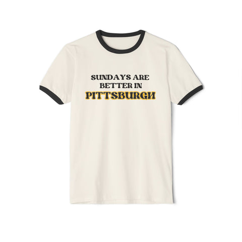 Pittsburgh Sundays - Unisex Cotton Ringer T-Shirt