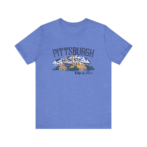 Pittsburgh City of Iron Vintage Logo - Short Sleeve Tee T-Shirt Printify Heather Columbia Blue XS