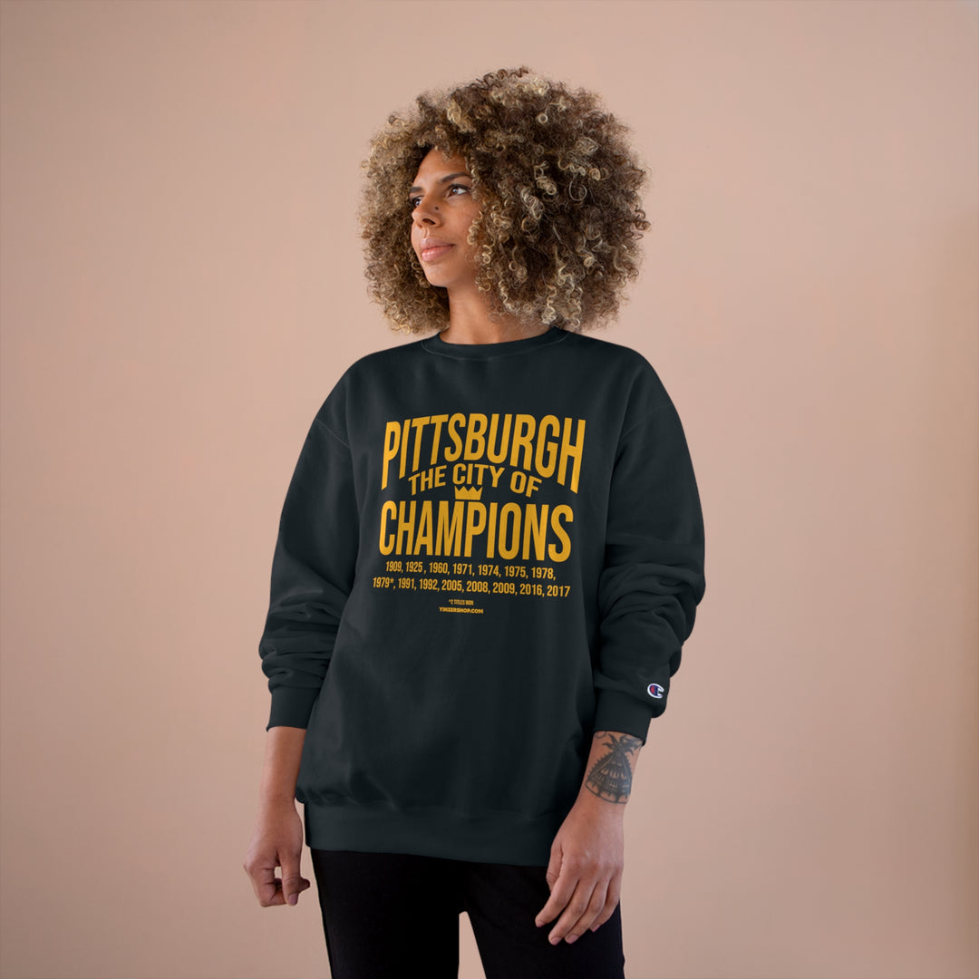 Pittsburgh, the City of Champions - Champion Crewneck Sweatshirt Sweatshirt Printify   