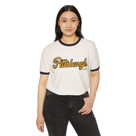 Pittsburgh Faux Embroidery Unisex Cotton Ringer T-Shirt