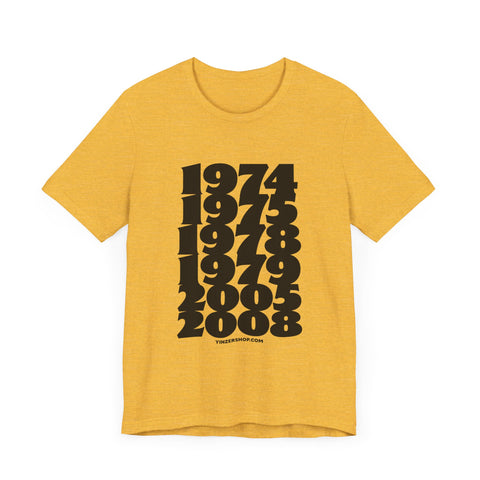 Winning Years: Pittsburgh Football Championship Titles - Short Sleeve Shirt T-Shirt Printify Heather Yellow Gold XS 