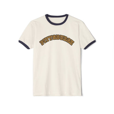 Pittsburgh Block Letters - Unisex Cotton Ringer T-Shirt