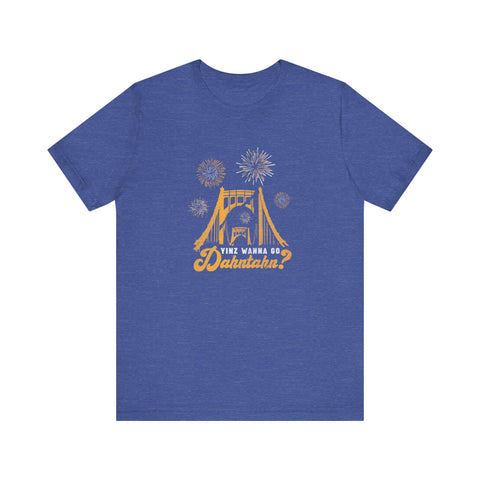 Yinz Wanna Go Dahntahn for Fireworks - Vintage Logo - Short Sleeve Tee T-Shirt Printify Heather True Royal S 