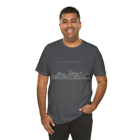 Pittsburgh One Line Drawing of Skyline T-Shirt  - Unisex bella+canvas 3001 T-Shirt Printify   