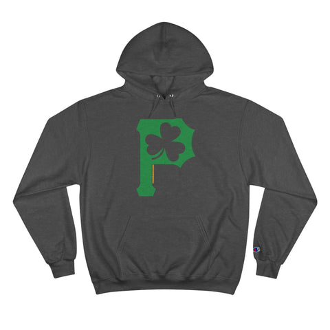 St. Patty's Day Clover - P is for Pittsburgh Series - Champion Hoodie Hoodie Printify Charcoal Heather S 