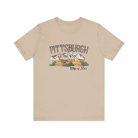 Pittsburgh City of Iron Vintage Logo - Short Sleeve Tee T-Shirt Printify Tan XS