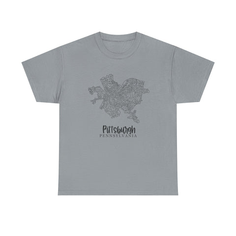 Pittsburgh Topo Word Map Graphic Gildan Unisex Heavy Cotton Tee