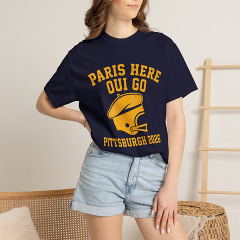 Paris Here We Go Pittsburgh 2026 French Beret Helmet on Premium Comfort Colors® T-Shirt