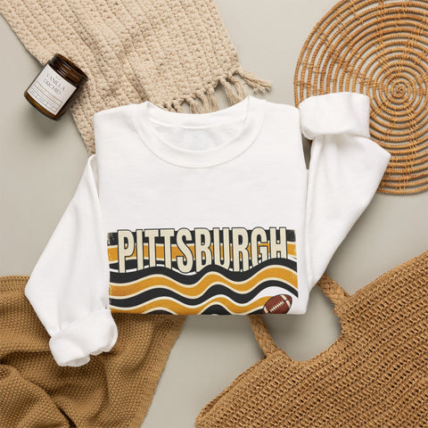 Pittsburgh Wavy Football Crewneck Sweatshirt