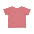 Coral pink back view of Cleveland Smells Like My Diaper baby tee, soft cotton toddler shirt in vibrant color.