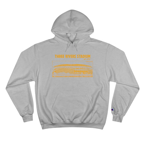 Three Rivers Stadium - Retro Schematic - Champion Hoodie Hoodie Printify Light Steel S 