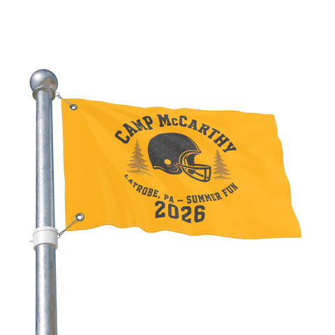 Camp McCarthy 2026 Double-Sided Outdoor Flag — Latrobe PA Summer Camp Football Design