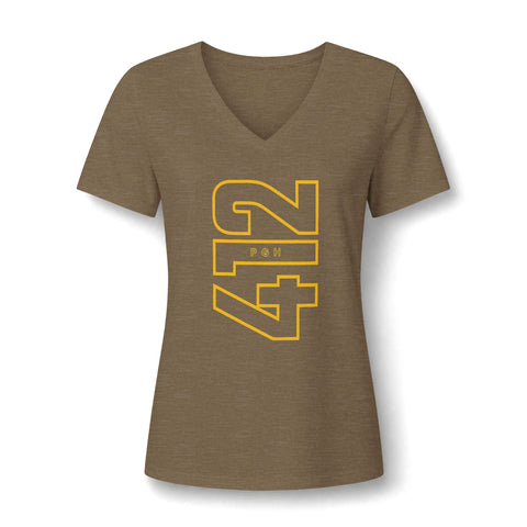 412 Bold Vertical Number Women's V-neck Tshirt  — Minimalist Monochrome Graphic T-Shirt