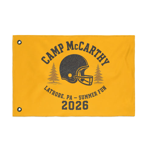 Camp McCarthy 2026 Double-Sided Outdoor Flag — Latrobe PA Summer Camp Football Design