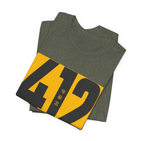412 Bold Number T‑Shirt — Retro Yellow & Black City Area Code Tee