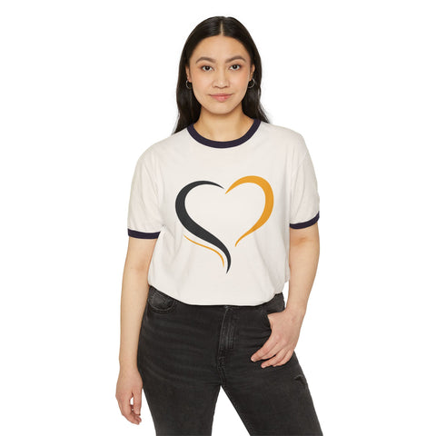 Black and Yellow Heart - Unisex Cotton Ringer T-Shirt