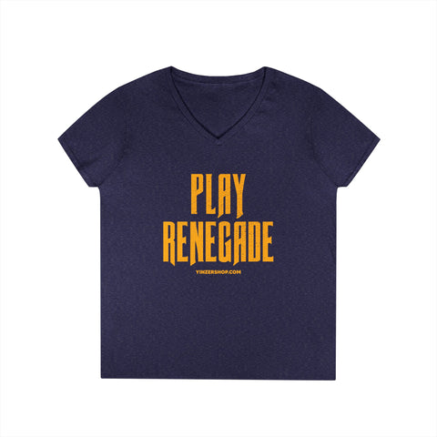 Play Renegade Distressed Graphic - Ladies' V-Neck T-Shirt V-neck Printify S Heather Navy