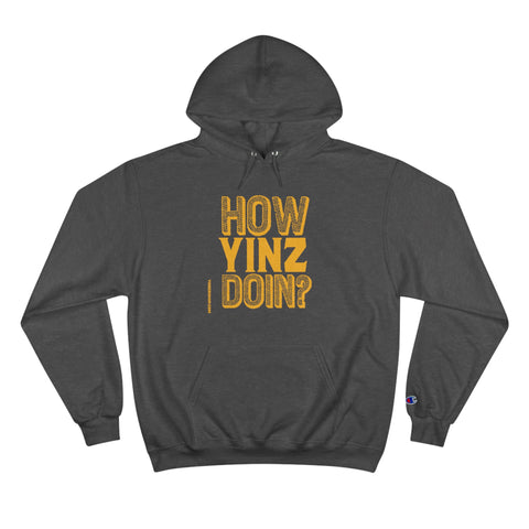 How Yinz Doin - Champion Hoodie Hoodie Printify Charcoal Heather S 