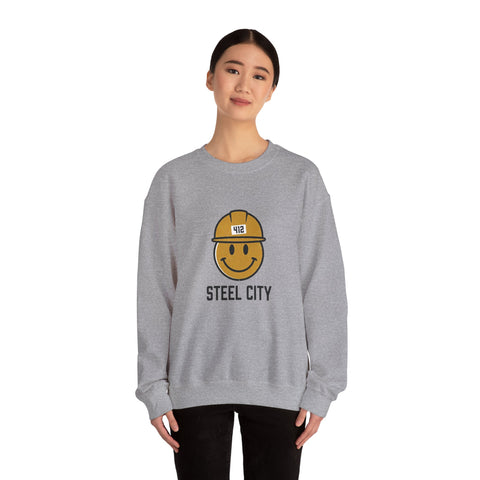 Steel City 412 Hardhat Smiley Crewneck Sweatshirt | Pittsburgh Draft