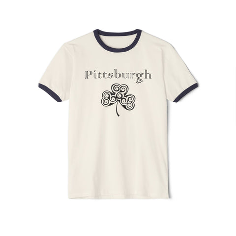 Pittsburgh Irish Clover - Unisex Cotton Ringer T-Shirt
