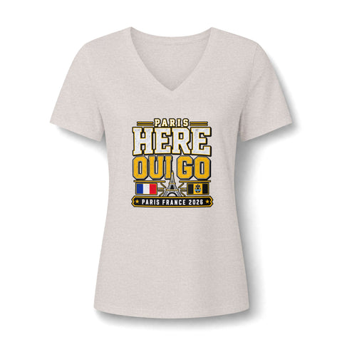 Paris 'Here Oui Go' Women's V-Neck Tee — France 2026 Travel Souvenir