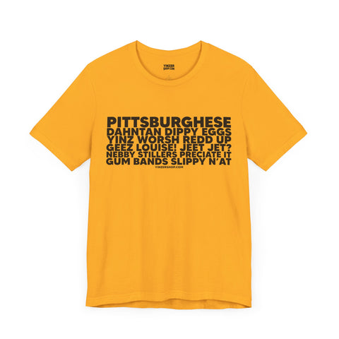 Pittsburghese Word Collage  - Short Sleeve Tee T-Shirt Printify Gold S 